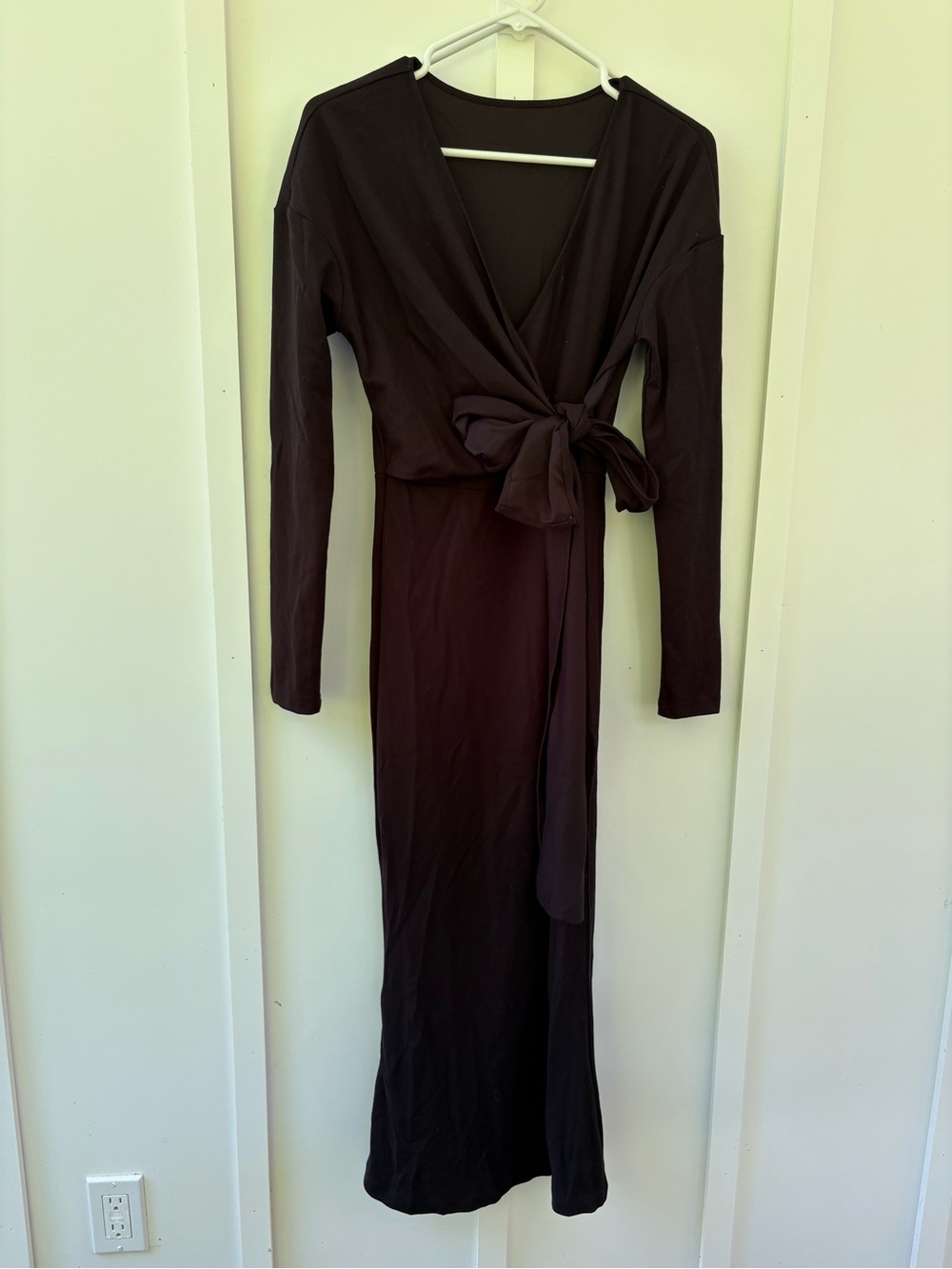 Amazon Black Long-Sleeve Wrap Maxi Dress with Side Tie